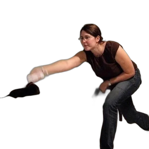 shoes, staff, weapon, creature, woman, brown, shirt, jeans transparent PNG cut-out