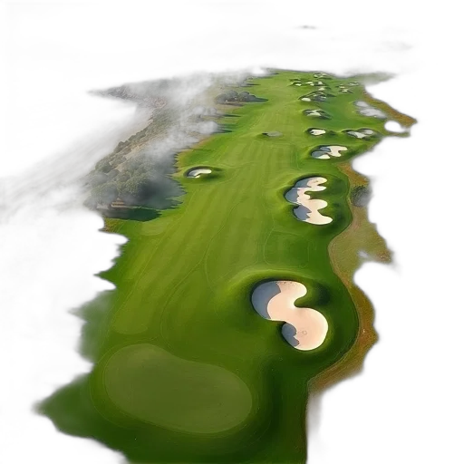 photorealistic, 3d render, concept art, fantasy art, fog, aerial, view, golf transparent PNG cut-out