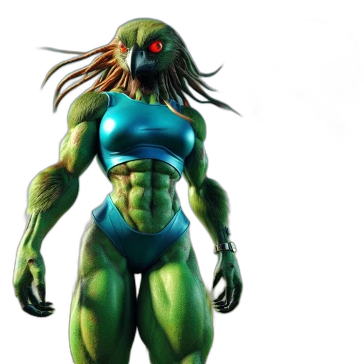 creature, concept art, comic book art, 3d render, anthropomorphic, birdman, stands, beside transparent PNG cut-out
