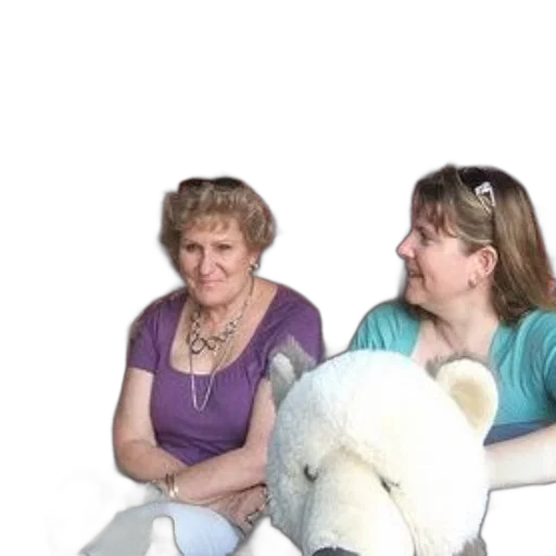 furniture, three, women, sit, couch, large, stuffed, animal transparent PNG cut-out