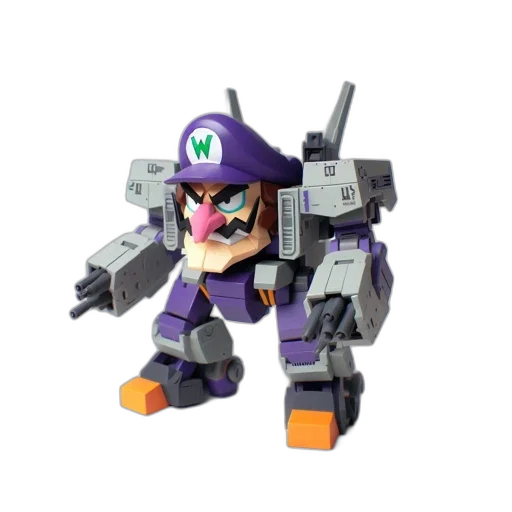 robot, weapon, 3d render, concept art, pixel art, vaporwave, image, showcases transparent PNG cut-out