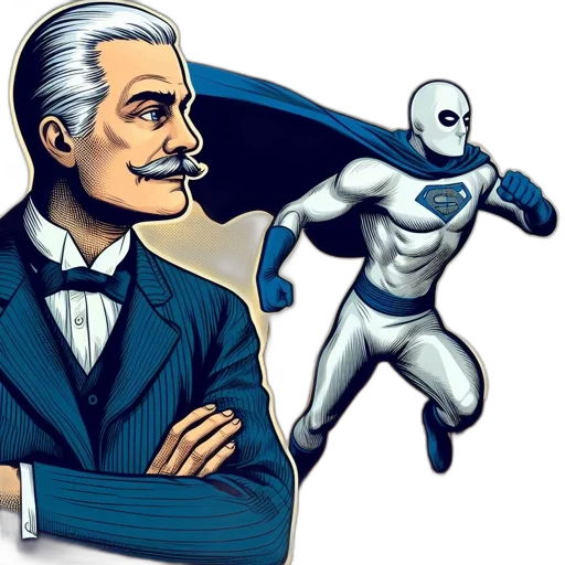 comic book art, cartoon, concept art, older, gentleman, ponders, while, donning transparent PNG cut-out