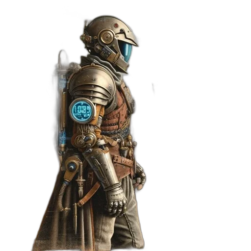 robot, jacket, weapon, mask, concept art, fantasy art, cyberpunk, 3d render transparent PNG cut-out