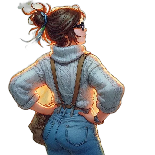 jacket, staff, concept art, watercolor, comic book art, fantasy art, golden, blue transparent PNG cut-out