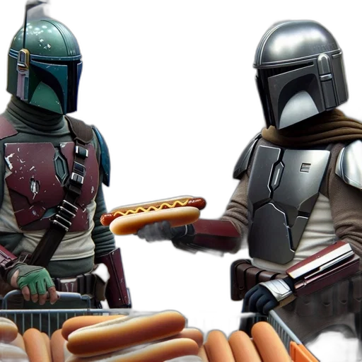 food, weapon, concept art, 3d render, outer space, two, mandalorian, characters transparent PNG cut-out