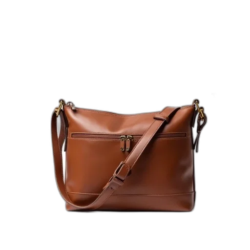 earth tones, brown, leather, bag, strap, displayed, against, white transparent PNG cut-out