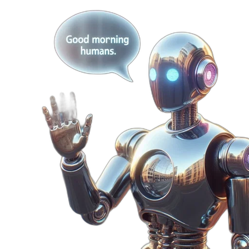 robot, concept art, cyberpunk, 3d render, vaporwave, greets, humans, futuristic transparent PNG cut-out