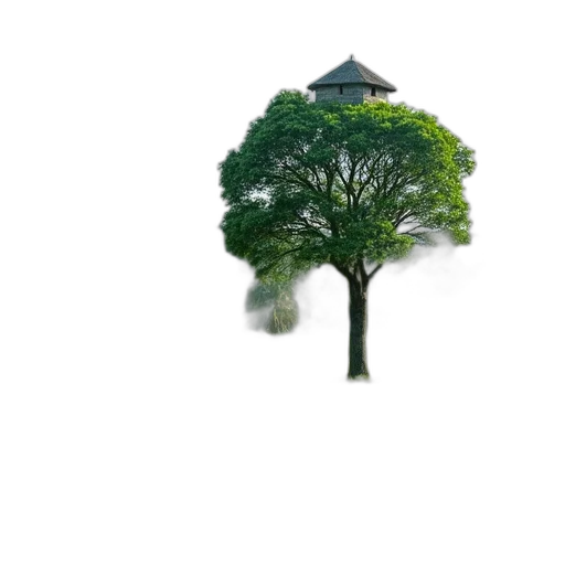 tree, umbrella, building, dress, 3d render, photorealistic, concept art, pixel art transparent PNG cut-out