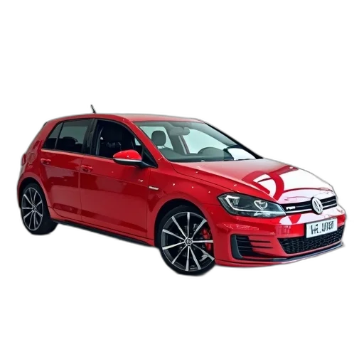 car, 3d render, red, volkswagen, parked, white, showroom, floor transparent PNG cut-out