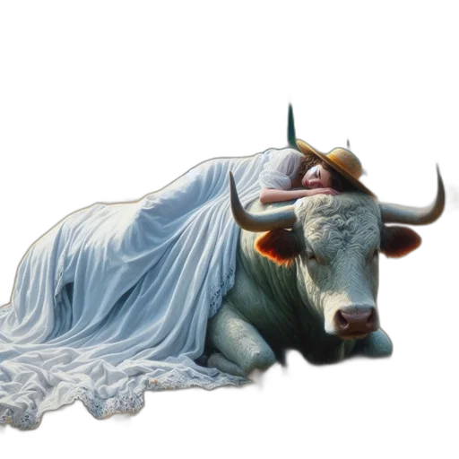 animal, photorealistic, concept art, fantasy art, 3d render, woman, white, rests transparent PNG cut-out