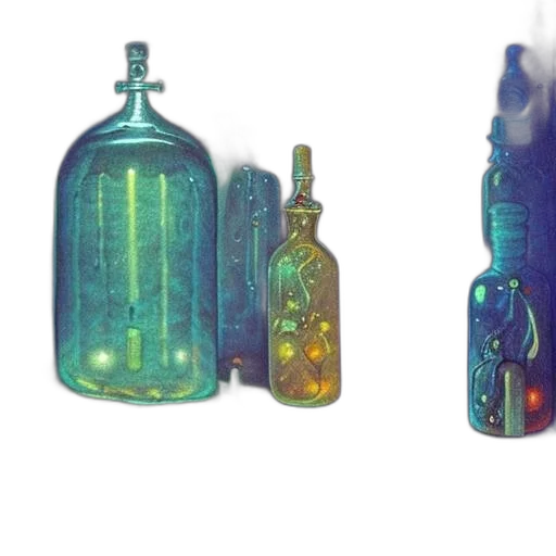 bottle, weapon, concept art, 3d render, cyberpunk, watercolor, fire, neon lights transparent PNG cut-out
