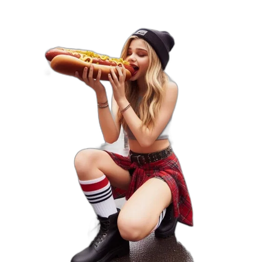 food, hat, photorealistic, concept art, neon lights, young, woman, casual transparent PNG cut-out