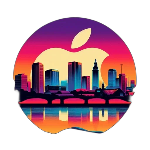 vaporwave, colorful, city, skyline, set, within, apple, logo transparent PNG cut-out