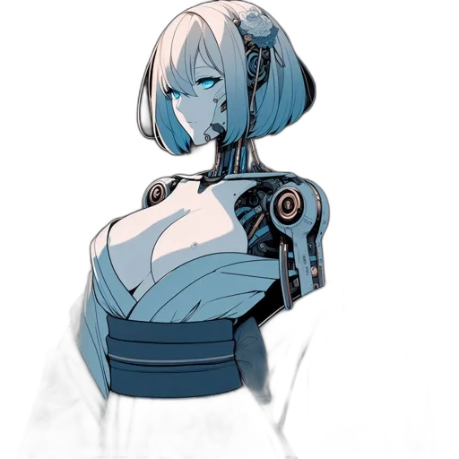 robot, dress, jacket, weapon, cyberpunk, concept art, anime, comic book art transparent PNG cut-out