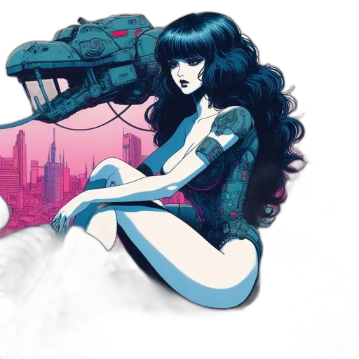dress, comic book art, concept art, cyberpunk, fantasy art, outer space, neon lights, blue transparent PNG cut-out