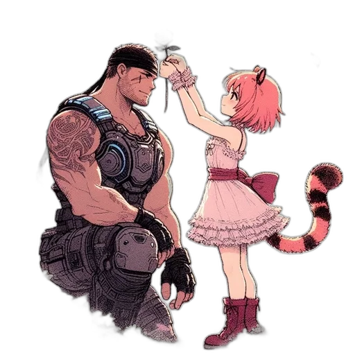 weapon, dress, concept art, comic book art, anime, watercolor, city street, tattooed transparent PNG cut-out