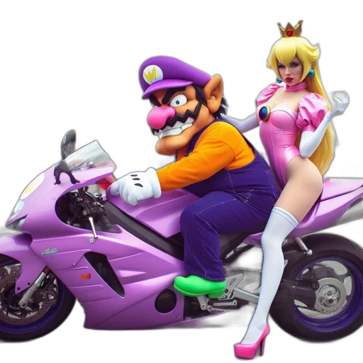 car, weapon, dress, crown, concept art, vaporwave, 3d render, wario transparent PNG cut-out