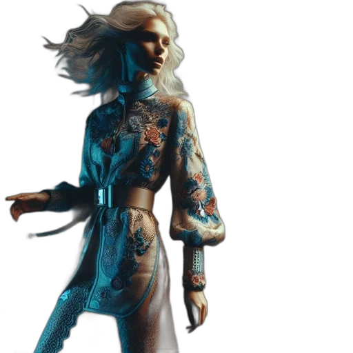 dress, concept art, cyberpunk, fantasy art, 3d render, blue, another, depiction transparent PNG cut-out