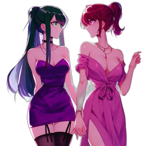 dress, anime, concept art, vaporwave, cartoon, neon lights, dark, colorful transparent PNG cut-out