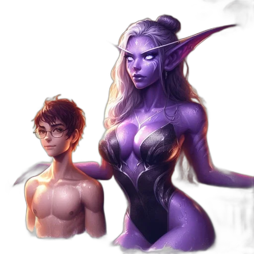 fantasy art, concept art, pixel art, comic book art, dark, two, characters, shirtless transparent PNG cut-out
