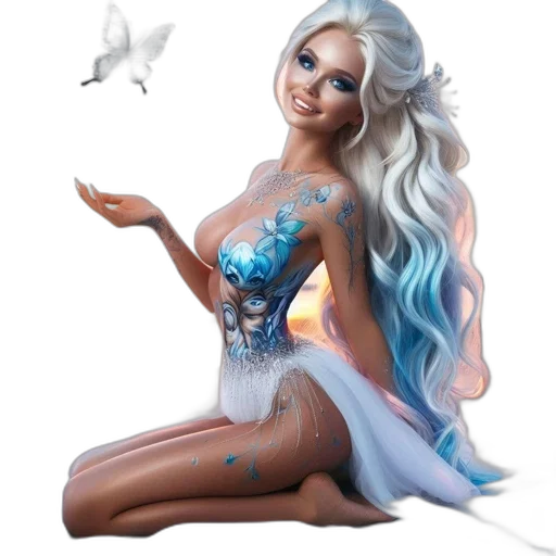 dress, fantasy art, concept art, 3d render, photorealistic, underwater, snow, blue transparent PNG cut-out