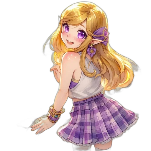 dress, staff, jewelry, anime, pixel art, cartoon, concept art, pastel transparent PNG cut-out