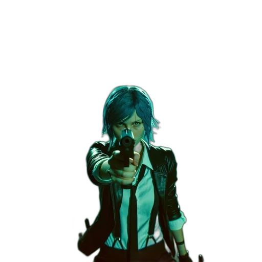 jacket, weapon, staff, concept art, cyberpunk, comic book art, pixel art, blue transparent PNG cut-out