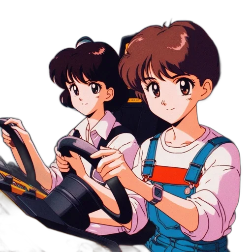 car, vaporwave, anime, concept art, cartoon, fire, two, animated transparent PNG cut-out
