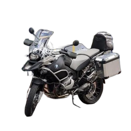 3d render, bmw, motorcycle, side, cases, windshield, parked, brick transparent PNG cut-out