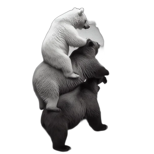 animal, creature, 3d render, photorealistic, concept art, monochrome, three, bears transparent PNG cut-out