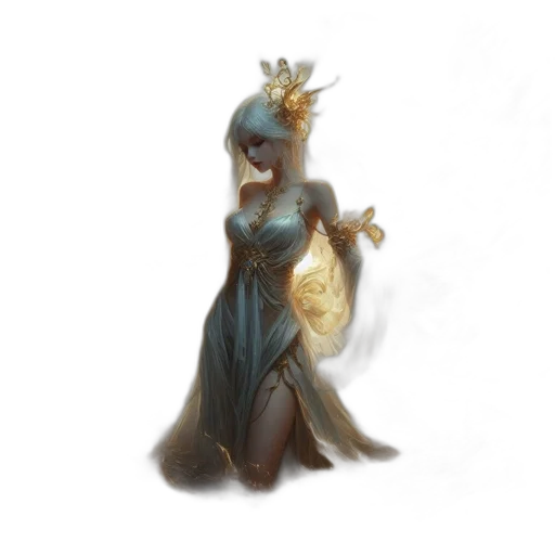 crown, dress, staff, jewelry, concept art, fantasy art, 3d render, pixel art transparent PNG cut-out