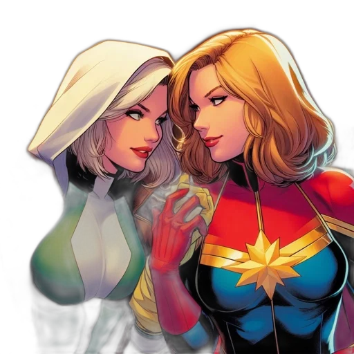 comic book art, concept art, two, female, superheroes, one, silver, hair transparent PNG cut-out