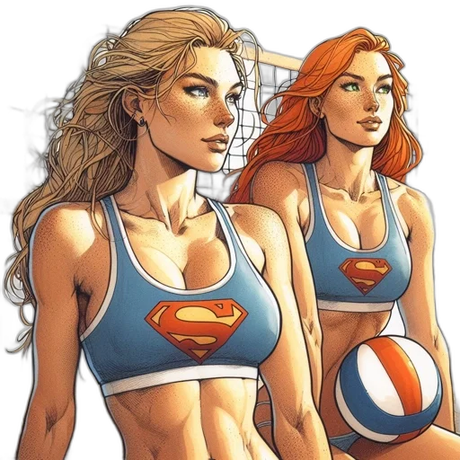 comic book art, concept art, fantasy art, cartoon, two, female, characters, one transparent PNG cut-out