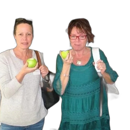 staff, food, two, women, holding, green, apples, front transparent PNG cut-out