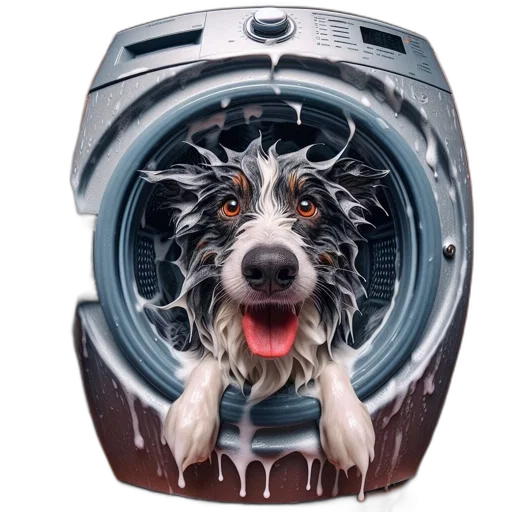 robot, animal, creature, face, photorealistic, concept art, dog, washing transparent PNG cut-out
