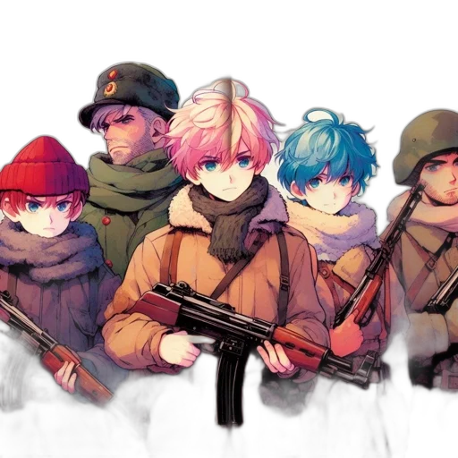 weapon, concept art, anime, watercolor, pixel art, snow, fire, colorful transparent PNG cut-out