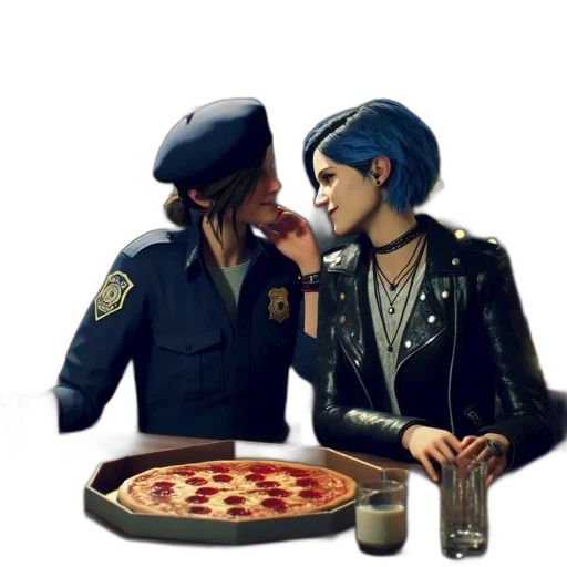 food, concept art, pixel art, comic book art, photorealistic, neon lights, two, women transparent PNG cut-out