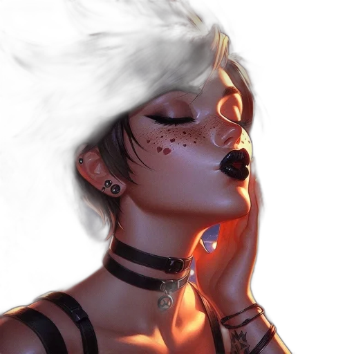 face, jewelry, cyberpunk, fantasy art, concept art, photorealistic, neon lights, fire transparent PNG cut-out