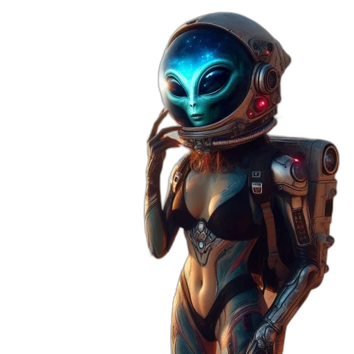 robot, concept art, 3d render, cyberpunk, fantasy art, outer space, astronaut-like, figure transparent PNG cut-out