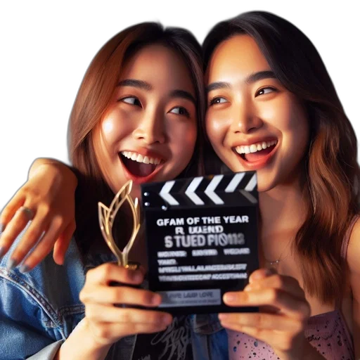two, young, asian, women, smile, happily, while, wearing transparent PNG cut-out