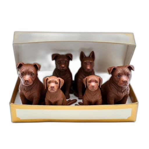 photorealistic, box, chocolate, dog, figurines, fantasy, theme, featuring transparent PNG cut-out