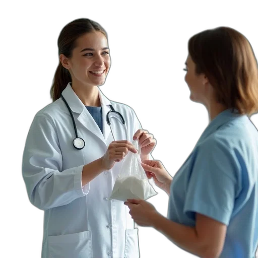 staff, female, pharmist, handing transparent PNG cut-out