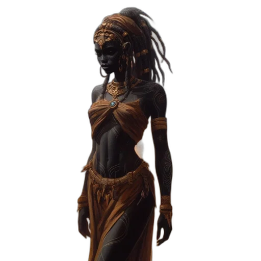 dress, mask, staff, creature, concept art, fantasy art, 3d render, photorealistic transparent PNG cut-out