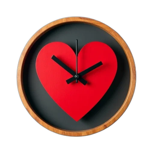 jewelry, wooden, clock, black, background, red, heart, shape transparent PNG cut-out