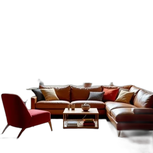 furniture, 3d render, photorealistic, concept art, earth tones, red, dark, monochrome transparent PNG cut-out