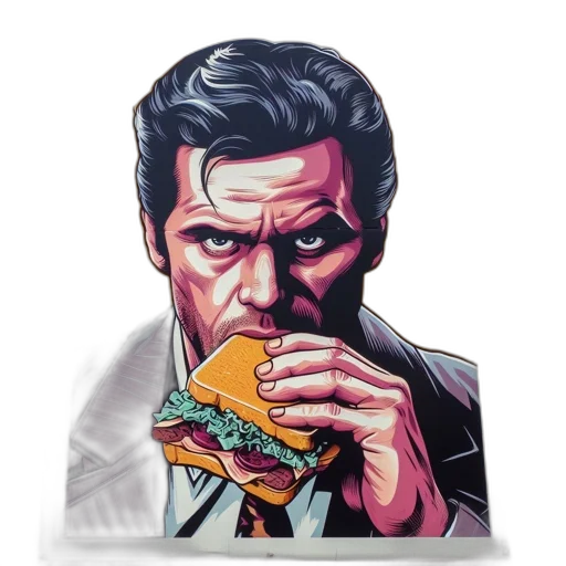 food, face, jacket, pixel art, comic book art, photorealistic, concept art, striking transparent PNG cut-out