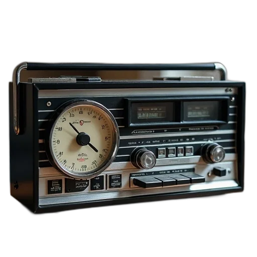 vintage, radio, black, silver, color, scheme, displayed, wooden transparent PNG cut-out