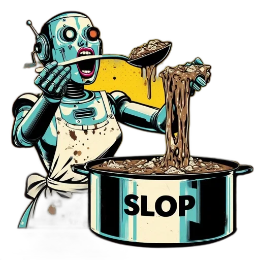 robot, staff, food, concept art, illustrated, wearing, apron, comedic transparent PNG cut-out