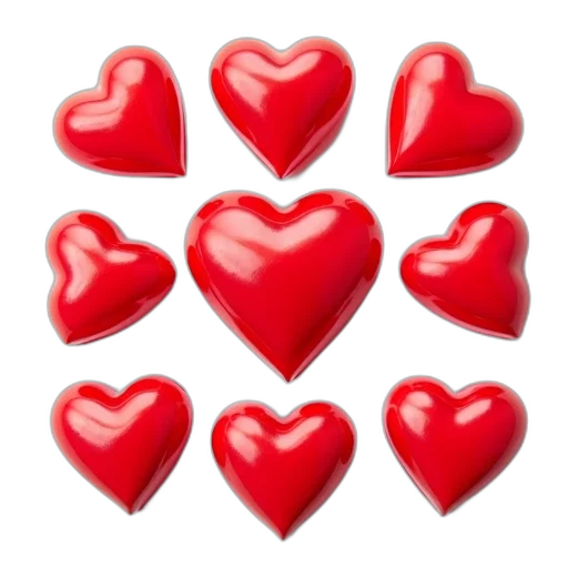 red, collection, heart-shaped, candies, glossy, finish, arranged, pattern transparent PNG cut-out