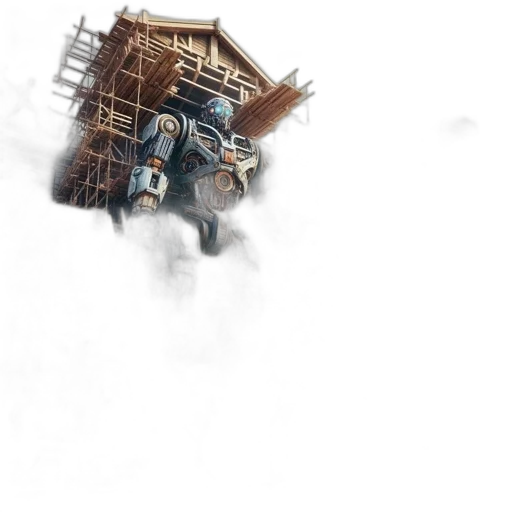 robot, weapon, face, building, concept art, fantasy art, comic book art, photorealistic transparent PNG cut-out